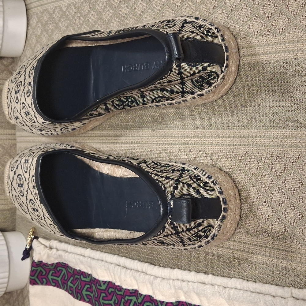 Tory Burch Beige and Black Logo Espadrilles - Picture 12 of 16